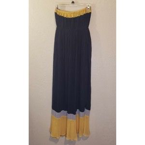 Body Central Navy Gold Strapless Maxi Dress Size Small